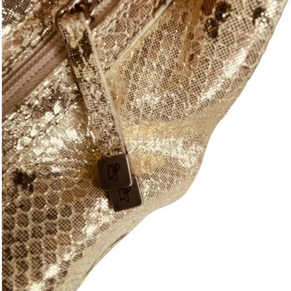Donald J Pliner Couture Metallic Gold Snakeskin Baguette Shoulder Handbag - Picture 8 of 12